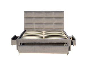 <span class=keywords><strong>Lit</strong></span> en tissu velours gris directement d'usine de bonne qualité avec trois tiroirs de rangement - Product Image 6