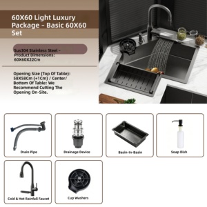 Lavello da Cucina Angolare in Acciaio Inox 304 Nero Nano, Set Completo con Rubinetto, Cestello di <span class=keywords><strong>Scarico</strong></span>, Dispenser Sapone e Accessori - Product Image 3