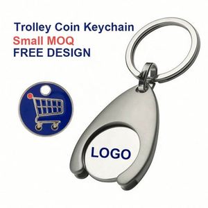 Small MOQ Cheap Branding Items Zinc Alloy Cart Trolley Coin Metal Car Custom Promotional <b>Keychains</b> Fashion Trend Gravure Printed - Product Image 1
