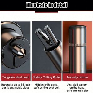 Martillo de Seguridad para Auto, Rompe Cristales, Cortador de Cinturón de Seguridad, Herramienta de Escape, Duradero, Elegante, Negro, Portátil - Product Image 2