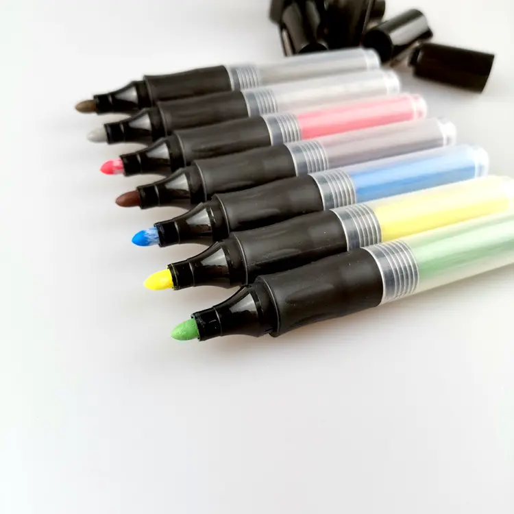 Canetas marcador de giz líquido, canetas recarregáveis transparentes para quadro-negro, tinta preta, branca