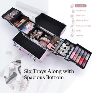 Large Makeup Train Case Portable Cosmetic With 6 Tier Trays Professional Organizer <b>Box</b> <b>Make</b> <b>up</b> Carrier Cases Storage M90C Cosmet - Product Image 1