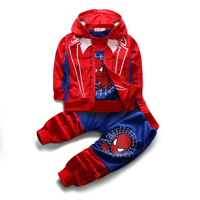 Bambini neonati maschi Spider-Man abiti cappotto manica lunga T-Shirt pantaloni vestiti Set 3 pezzi bambini vestiti autunnali felpe con cappuccio vestiti Set