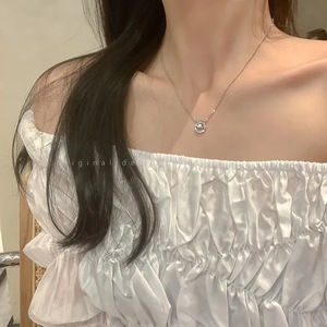 Double Ring Zircon Necklace For Women Circle Geometric Design Bezel Setting Party Clavicle Chain Accessory - Product Image 1