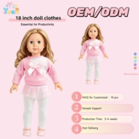 Tenue de poupée de 18 pouces, haut rose à manches longues avec nœud, jupe en tulle et leggings, 3 pièces, vêtements de poupée en gros, costume de danse pour poupée