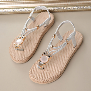 YT 2025 Women's Shoes Bohemian <strong>Owl</strong> Beaded Flat Sole Sandals for Beach Women With Toe Clippers - Product Image 6