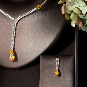 HIBRIDEウォータードロップロングタッセルネックレスイヤリングセットCZ女性ブライダルウェディングジュエリーセットナイジェリアアクセサリーBijoux N-382 - Product Image 3