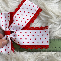 Nœud en gros-grain blanc à motif cœur rouge, fait main, accessoires de cheveux de boutique pour femmes et filles, cadeau de mariage, vente en gros