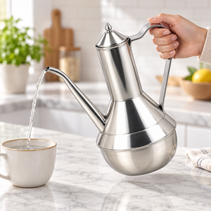 Carafe à café moderne en métal avec couvercle, bec long et poignée courbée pour le service de thé et de boissons - Product Image 3