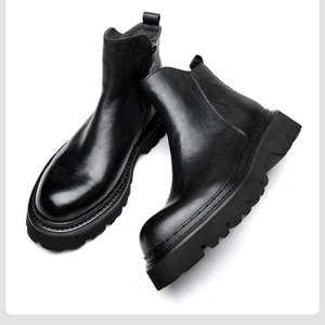 Men's Winter Ankle Side Zip Casual Cow Leather Waterproof Retro Inspired Elevator <b>Boots</b> Fashionable Dress <b>Boots</b> - Product Image 6