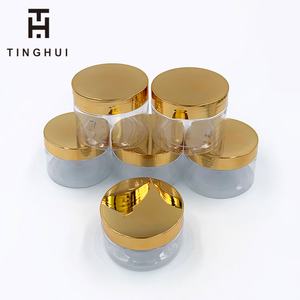 Emballage cosmétique biodégradable de luxe OEM, pot en plastique PET vide pour crème avec couvercle doré, différentes capacités - 100 ml, 250 ml, 300 ml, 500 ml - Product Image 1