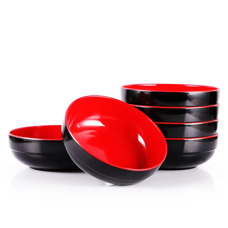 Red Black Dia 7.5 "× H 2.6" Inch 47.34 Ounce Melamine Udon Ramen Noodle Soup Bowls Set