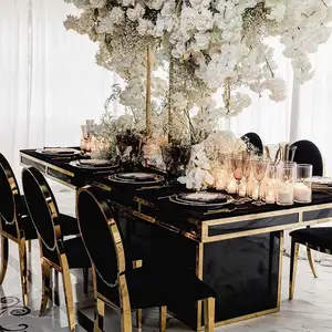 طاولة عشاء فاخرة بتصميم جديد طاولات مستطيلة مصنوعة من الفولاذ المقاوم للصدأ لحفلات الزفاف