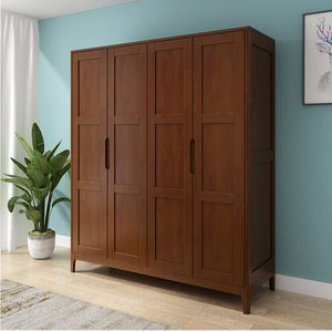 Armario Nórdico de Madera Maciza de Cuatro Puertas con Bisagras, Color Madera Natural, Mueble de Almacenamiento para Dormitorio - Product Image 2
