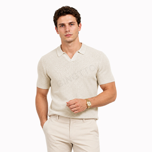 <span class=keywords><strong>Polo</strong></span> Stile Old Money con Colletto Johnny, <span class=keywords><strong>Manica</strong></span> Corta, Vestibilità <span class=keywords><strong>Slim</strong></span> Casual Senza Bottoni, Maglietta Estiva - Product Image 3