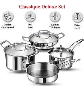 Juego combinado de utensilios de cocina de acero inoxidable QANA <span class=keywords><strong>Deluxe</strong></span>, 7 Uds., diseño minimalista, cacerola ecológica con fondo para estufa de Gas de inducción - Product Image 5