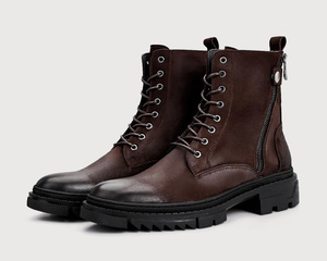 Bottes en cuir rétro à lacets unisexes, personnalisées en usine, vente en gros, design de haute qualité, bottes d'automne et d'hiver - Product Image 6