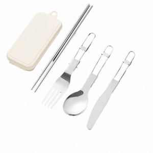 High Quality 18/10 Folding Knife Fork Spoon Silverware Flatware Set Travel Stainless Steel Portable With <b>Box</b> - Product Image 1