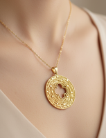Collier Pendentif Géométrique Circulaire Creux en Laiton Plaqué Or 24K, Vente Chaude, Personnalisable, Vente en Gros, Cadeau Tendance pour Femme