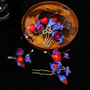 Nouvelle épingle à cheveux florale classique de style chinois, de couleur violet-rouge, accessoire de coiffure pour robe de mariée, accessoire rétro de style chinois pour cheongsam. - Product Image 4