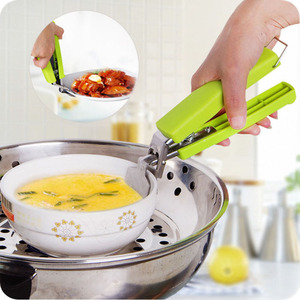 Anti Scalding Bowl And Plate <b>Tongs</b> Stainless Steel Green Non Slip For Steaming Dishes Home <b>Kitchen</b> Use - Product Image 1