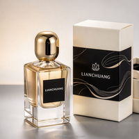 Flacon de parfum en verre transparent carré avec capuchon rond doré, boîte cadeau blanche, logo personnalisé, flacon de parfum vide