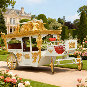 Grande calèche royale électrique dorée avec sculpture d'ange, roues à rayons larges, alimentée au lithium, pour jardin, mariage, chariot romantique - Product Image 1