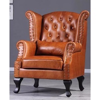 Fauteuil de loisirs américain Chesterfield en cuir rétro, fauteuil rembourré, fauteuil individuel et pouf pour salon