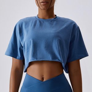 Camiseta Deportiva Personalizada para <span class=keywords><strong>Mujer</strong></span> <span class=keywords><strong>de</strong></span> Secado Rápido, Transpirable y Agradable al Tacto, Top Corto <span class=keywords><strong>de</strong></span> Cuello Redondo <span class=keywords><strong>de</strong></span> Felpa Francesa para Fitness - Product Image 1