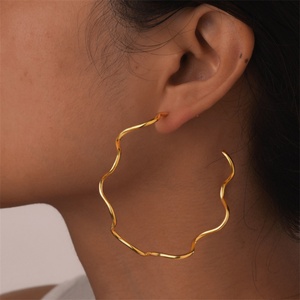 Women Simple Stainless Steel C-shape Earrings Creative Design Big CC Hoop and <b>Choker</b> Necklace Set - Product Image 4