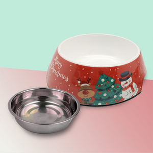 Mangkuk Stainless Steel Keramik, Mangkuk Makanan Hewan Peliharaan Kucing Anjing Kustom Natal - Product Image 2