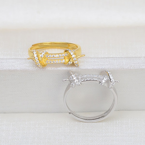 Bague ouverte en argent S925 avec double perle, plaquée or 14 carats, accessoires de bricolage, bracelet tendance pour femme, semi-fini, taille 7-8, perle - Product Image 3