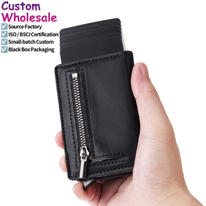 2025 New Automatic Pop up Credit Card Holder <b>Metal</b> <b>Wallet</b> Carteira De Couro Anti RFID Tri-Fold Leather Cardholder for Men Gifts - Product Image 1