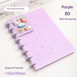 สมุดโน้ตสันห่วง A5 แบบเปลี่ยนไส้ได้ 80 แผ่น ปก PP ปุ่มเห็ด DIY สมุดบันทึกแบบถอดได้ ลายการ์ตูน อุปกรณ์เสริม - Product Image 6