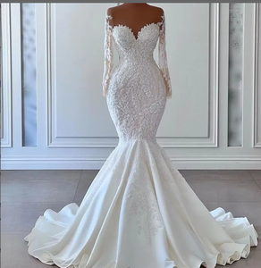 Vestidos <span class=keywords><strong>de</strong></span> Novia <span class=keywords><strong>de</strong></span> Sirena 2025, Elegantes Vestidos <span class=keywords><strong>de</strong></span> Novia <span class=keywords><strong>de</strong></span> Manga Larga Transparentes con Encaje, Vestidos <span class=keywords><strong>de</strong></span> Novia para <span class=keywords><strong>Segunda</strong></span> Recepción, MW369 - Product Image 3