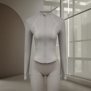 Chaqueta de pista para correr y Yoga con cremallera completa para mujer con agujeros para los pulgares, chaqueta de entrenamiento de manga larga ligera para Fitness, ropa deportiva personalizada - Product Image 5