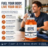 Bioby OEM Private Label Amino Complete 360 Capsules avec 20 Aminos, Mélange de Protéines et Vitamine B-6 pour l'Énergie et la Récupération
