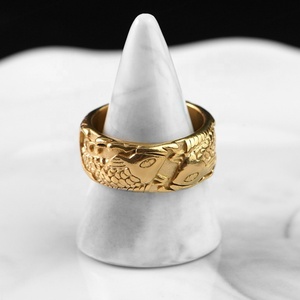 Brazalete con Diseño de Pez y Anillos para Mujer, Chapado en Oro Vintage, Conjuntos de Joyería de Acero Inoxidable - Product Image 2