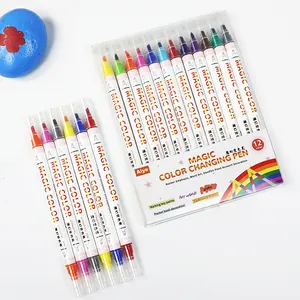 12 חבילה Highlighters צבע שינוי כפול טיפ קידוח עצה מגוון קסם עט צבע סמן שינוי