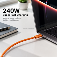 Câble de charge rapide USB-C vers USB-C 240W, cordon tressé en nylon orange avec coque métallique pour ordinateurs portables, téléphones et tablettes