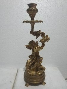 ชุดเชิงเทียนทองเหลืองสไตล์โรโคโคขนาดเล็ก รูปปั้นคิวปิดเคลือบทอง 1 แท่ง สำหรับบ้านและศาสนา - Product Image 3