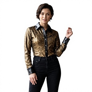 Camisa Premium Estilo Occidental con Estampado de Serpiente Metálica para Hombre |   Camisa de Moda con Botones a Presión y Manga Larga |   Servicio de OEM y ODM Personalizado Disponible - Product Image 1