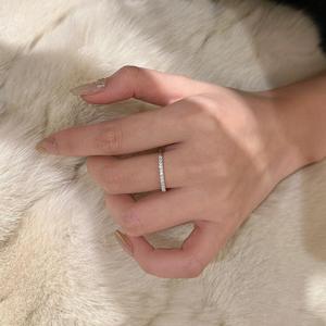 Bague en argent pur S925 minimaliste demi-cercle avec diamant, design inspiré du volley-ball pour femmes, avec diamant cassé, plaqué or 18 carats - Product Image 2