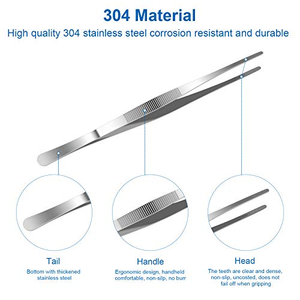 Pince de cuisine professionnelle en acier inoxydable de 12 pouces, à pointe large et dentelée, pour la cuisson - Product Image 2
