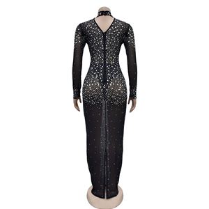 Robe bandage en maille à épaules dénudées pour femme, ornée de strass thermocollés et de plumes, style mode Europe et États-Unis, idéale pour soirées et clubs - Product Image 5