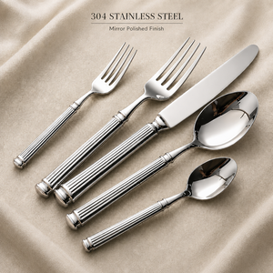 High-end Thickened 18/10 Stainless Steel Flatware <strong>Sets</strong> <strong>Spoon</strong> And <strong>Fork</strong> Forged Roman Column Striped Silverware Luxury Cutlery <strong>Set</strong> - Product Image 3