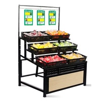 Étagère de présentation commerciale robuste sur mesure en métal et bois pour fruits et légumes, autoportante, simple face, pour supermarché