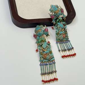 أقراط متدلية أنيقة بتصميم التنين والعنقاء - إكسسوار حفلات أحمر يرمز للحظ السعيد في المناسبات - Product Image 5