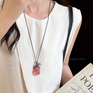 Collar de cuerda trenzada de aleación con perlas para mujer, estilo vintage, con piedra ojo de tigre <span class=keywords><strong>chino</strong></span>, <span class=keywords><strong>cadena</strong></span> larga para colgar en el cuello, disponible. - Product Image 3
