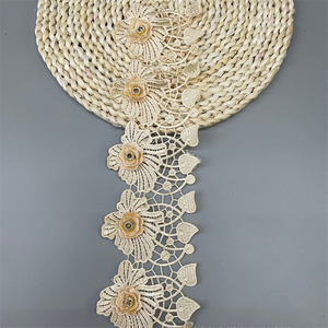 Nueva perla hecha a mano cuenta flor bordado borde encaje guipur recorte tela 3D cinturón nupcial cinta encaje vestido decoración costura - Product Image 4